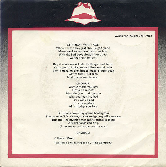 Joe Dolce : Shaddap You Face (7", Single)