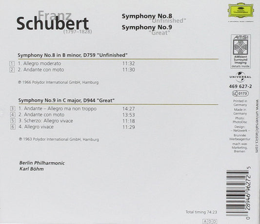 Franz Schubert, Karl Böhm, Berliner Philharmoniker : Symphonies Nos. 8 & 9 (CD, Comp, AMS)