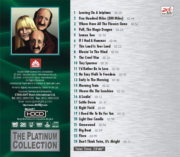 Peter, Paul & Mary : The Very Best of Peter, Paul & Mary 24 Original Greatest Hits (HDCD, Comp, RM, Sli)