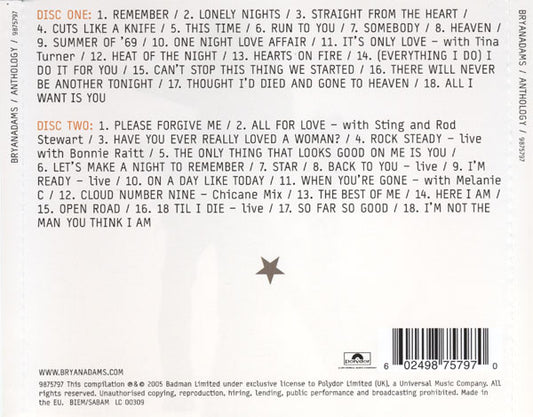 Bryan Adams : Anthology (2xCD, Comp)