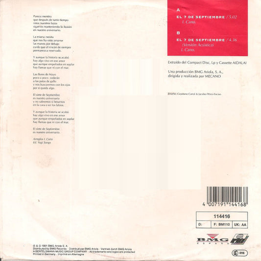 Mecano : El 7 De Septiembre (7", Single)