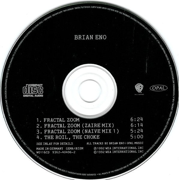 Brian Eno : Fractal Zoom (CD, Single)
