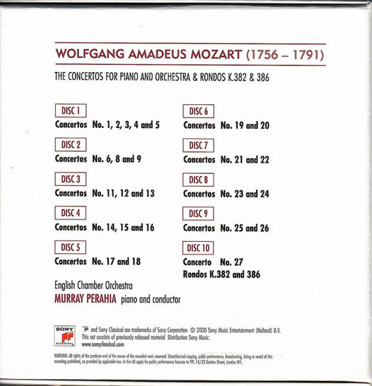 Wolfgang Amadeus Mozart - English Chamber Orchestra, Murray Perahia : The Piano Concertos & Rondos K.382 & 386 (10xCD, Comp + Box)