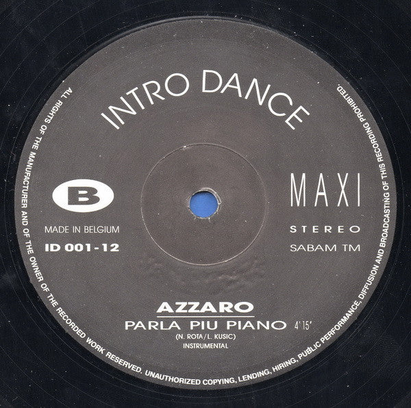 Azzaro : Parla Piu Piano (The Godfather Theme) (The Dance Re-adaptation Mix) (12", Maxi)
