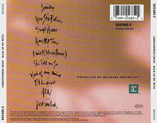 Christopher Cross : Back Of My Mind (CD, Album)