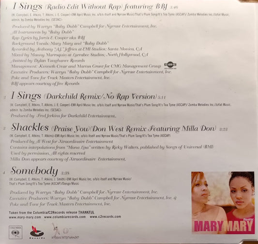 Mary Mary Featuring B.B. Jay : I Sings (CD, Maxi)