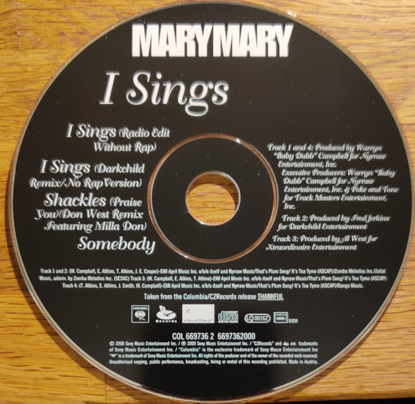 Mary Mary Featuring B.B. Jay : I Sings (CD, Maxi)