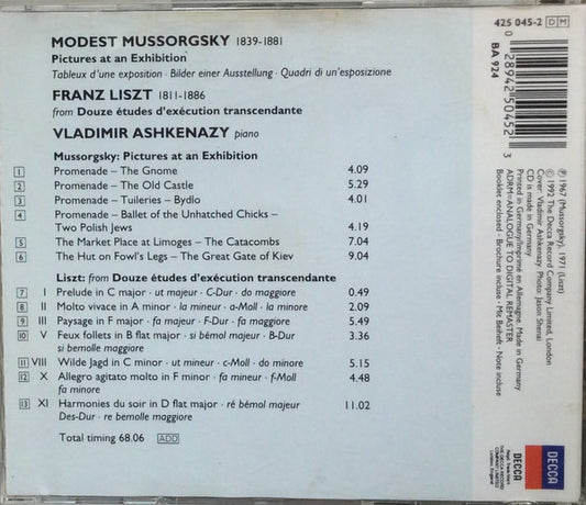 Modest Mussorgsky, Franz Liszt | Vladimir Ashkenazy : Pictures At An Exhibition = Bilder Einer Ausstellung / Études D'Exécution Trancedente (CD, Comp)