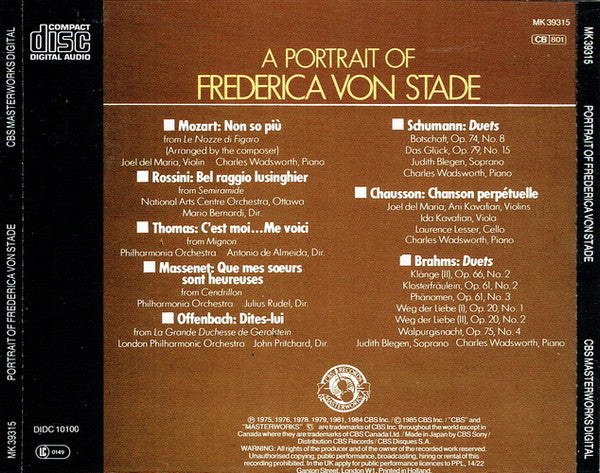 Frederica von Stade : A Portrait Of Frederica Von Stade (CD, Comp, RE)