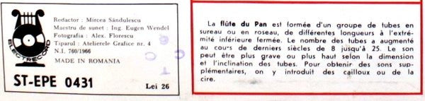 Orchestra Gheorghe Zamfir : Instruments Folkloriques (LP, Album, RE)