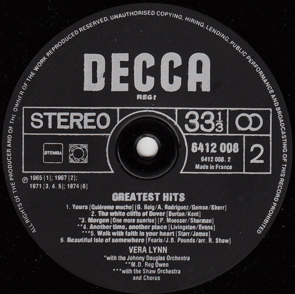 Vera Lynn : Greatest Hits (LP, Comp)