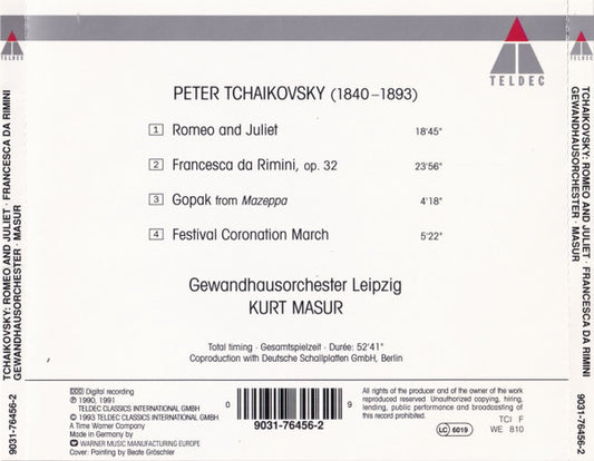 Pyotr Ilyich Tchaikovsky, Gewandhausorchester Leipzig, Kurt Masur : Romeo & Juliet / Francesca Da Rimini / Festival Coronation March / Gopak (CD)