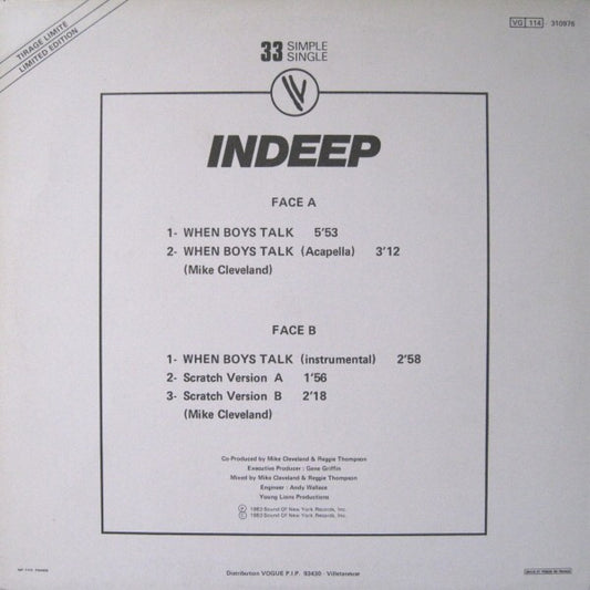 Indeep : When Boys Talk (12", Single, Ltd)