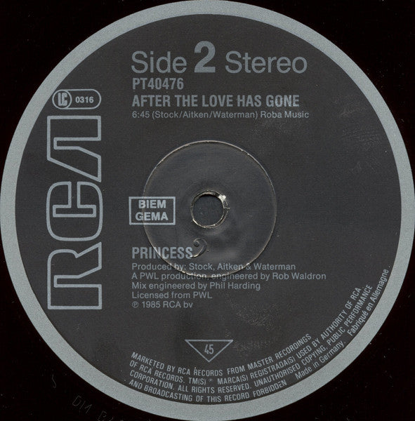 Princess : After The Love Has Gone (12")