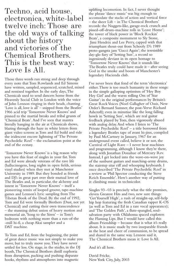 The Chemical Brothers : Singles 93 – 03 (DVD-V, Comp, PAL)