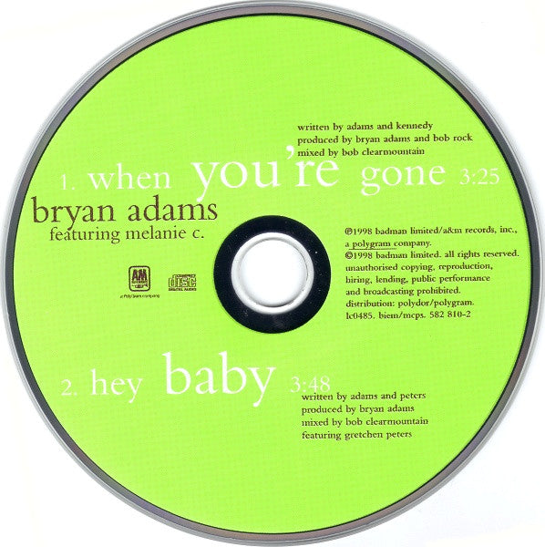 Bryan Adams Featuring Melanie C : When You're Gone (CD, Single)