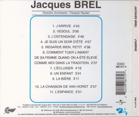 Jacques Brel : J'Arrive (CD, Album, RE, RM)