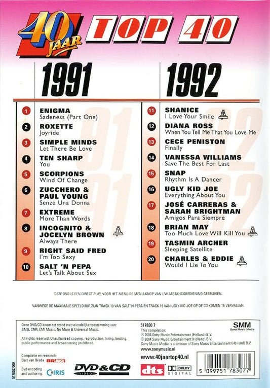 Various : 40 Jaar Top 40 - 1991-1992 (CD, Comp + DVD-V, Comp, PAL)