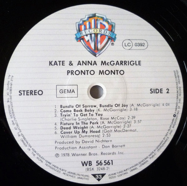 Kate & Anna McGarrigle : Pronto Monto (LP, Album, RE, Fra)