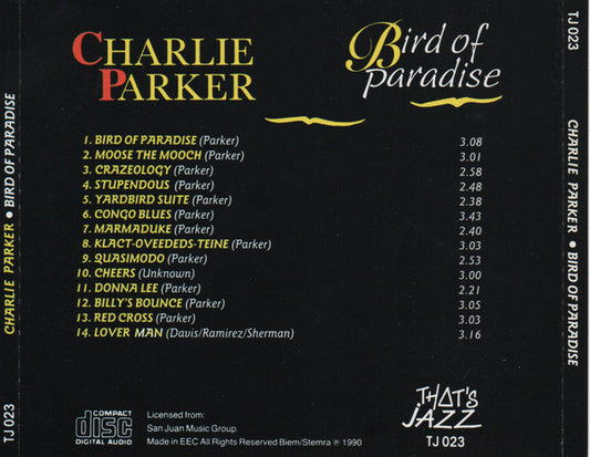 Charlie Parker : Bird Of Paradise (CD, Comp, Jew)
