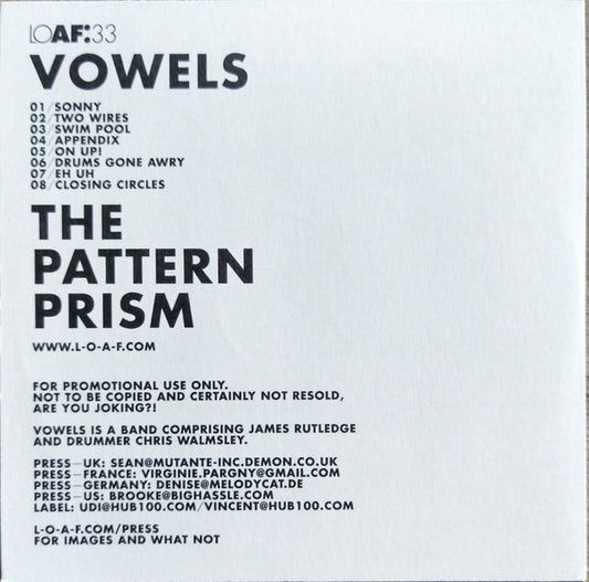 Vowels : The Pattern Prism (CD, Album, Promo)