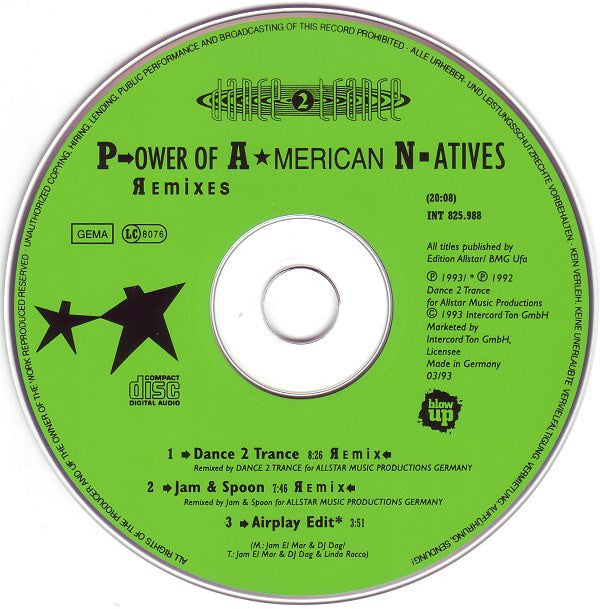 Dance 2 Trance : P.ower Of A.merican N.atives (Remixes) (CD, Maxi)