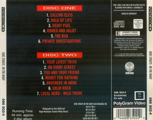 Dire Straits : On The Night (2xVCD, Album, PAL + VCD, Smplr, PAL)