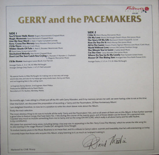 Gerry & The Pacemakers : 20 Year Anniversary Album (LP, Album)