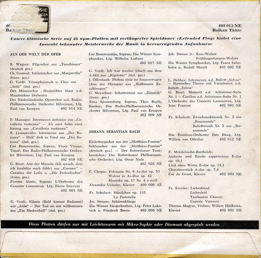 National Yugoslav Dance Theatre : Balkan Tänze (7", EP, Min)