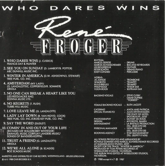 René Froger : Who Dares Wins (CD, Album, Ltd, Pic)