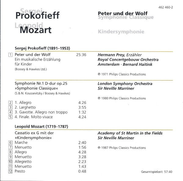 Sergei Prokofiev / Leopold Mozart : Peter Und Der Wolf / Symphonie Classique / Kindersymphonie (CD, Comp)
