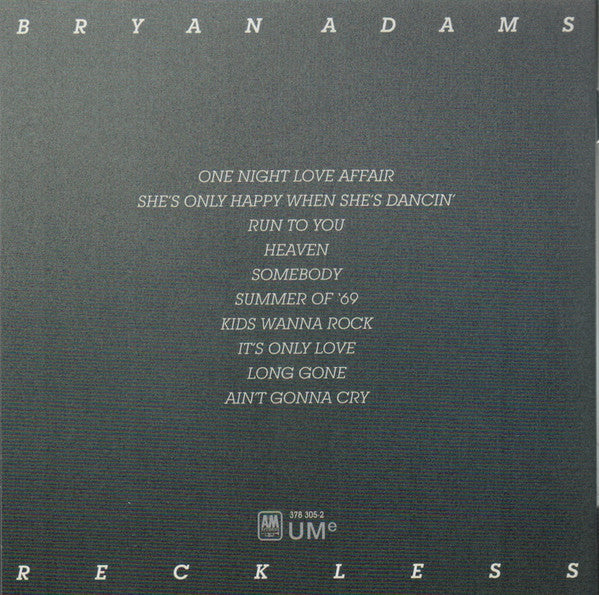 Bryan Adams : Reckless (CD, Album, RE, RM, EDC)