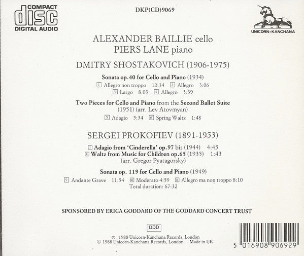Alexander Baillie, Piers Lane, Shostakovich*, Prokofiev* : Shostakovich / Prokofiev Cello Sonatas (CD, Album)