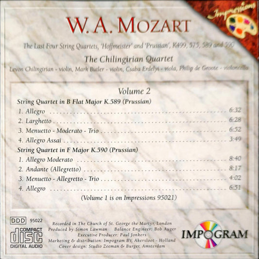 Wolfgang Amadeus Mozart, Chilingirian String Quartet : The Last Four String Quartets · 'Hoffmeister' and 'Prussian' · K.499, 575, 589 and 590 (Volume 2) (2xCD)