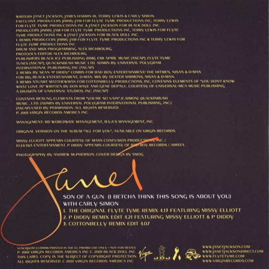 Janet Jackson with Carly Simon : Son Of A Gun (I Betcha Think This Song Is About You) (CD, Promo)