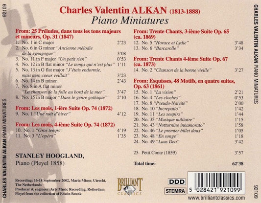 Charles-Valentin Alkan, Stanley Hoogland : Piano Miniatures (CD, Album)