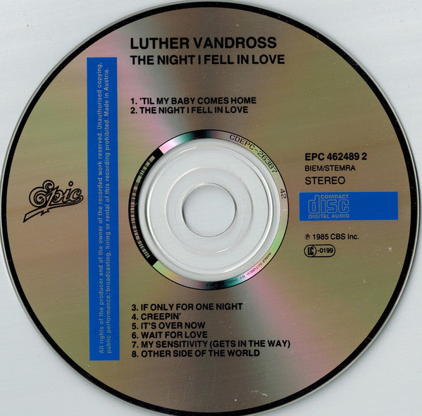 Luther Vandross : The Night I Fell In Love (CD, Album, RE)