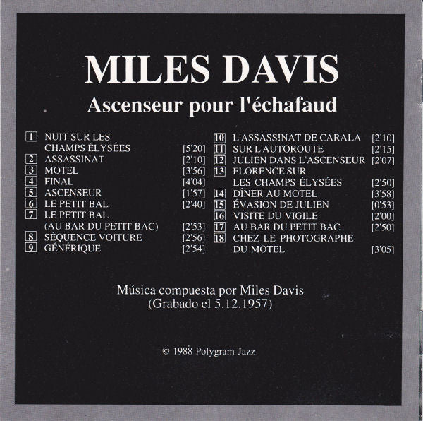 Miles Davis : Ascenseur Pour L'échafaud (CD, Album, RE)