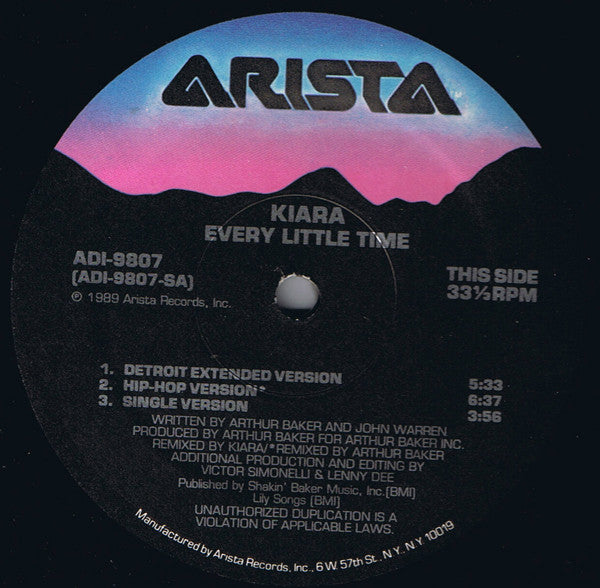Kiara : Every Little Time (12", Single)