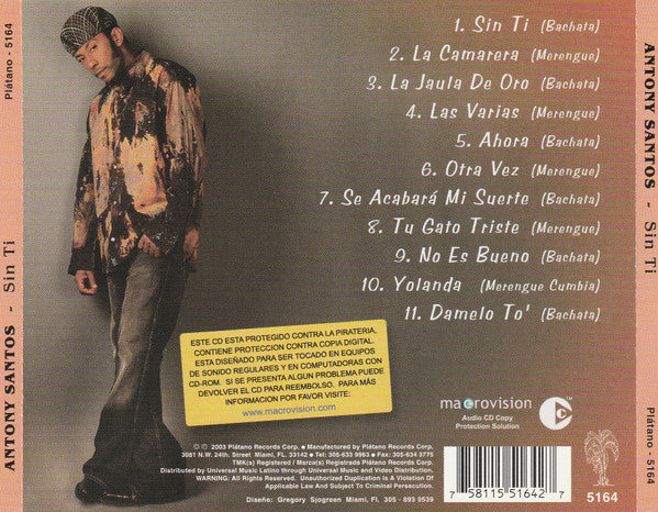 Antony Santos : Sin Ti (CD, Album)