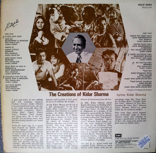 Kidar Sharma : Songs To Remember From Hindi Films - The Creations Of Kidar Sharma (LP, Comp)