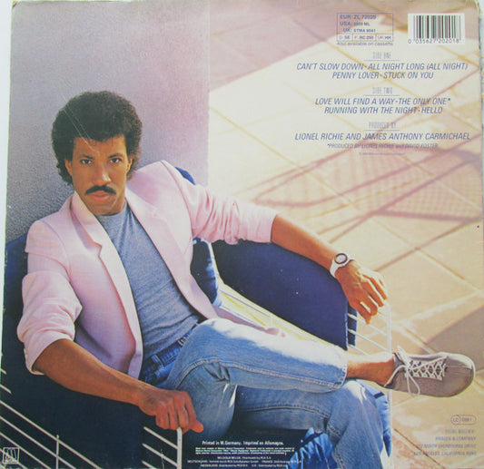 Lionel Richie : Can't Slow Down (LP, Album, RE, Gat)