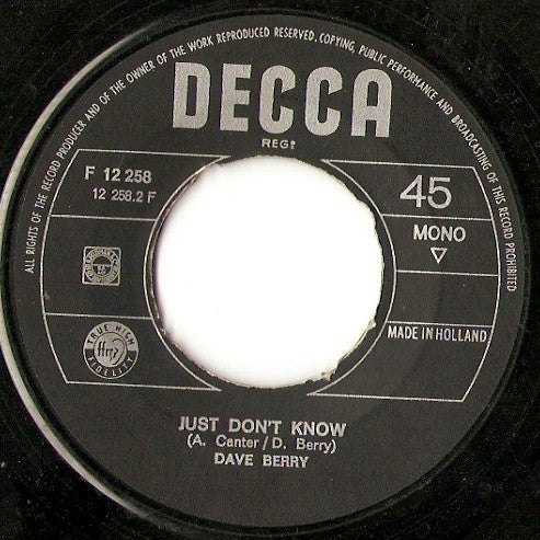 Dave Berry : I'm Gonna Take You There / Just Don't Know (7", Single, Mono, Bla)