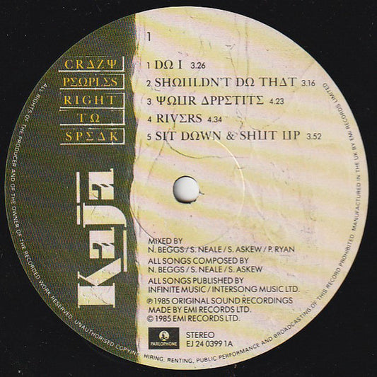 Kajagoogoo : Crazy Peoples Right To Speak (LP, Album)