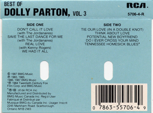 Dolly Parton : Best Of Dolly Parton, Vol. 3 (Cass, Comp, Bla)