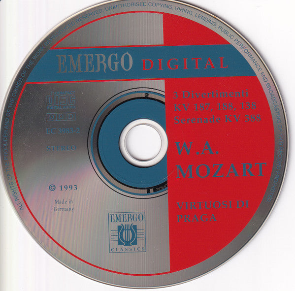 Wolfgang Amadeus Mozart - Virtuosi Di Praga : 3 Divertimenti KV 138, 187, 188 / Serenade KV 388 (CD, RE)