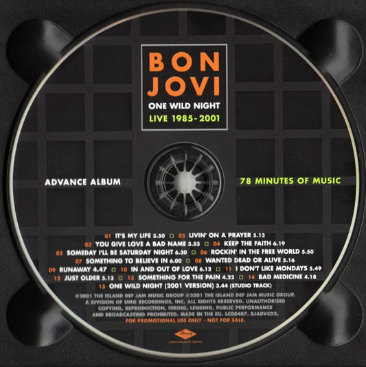 Bon Jovi : One Wild Night Live 1985 - 2001 (CD, Advance, Album, Promo)