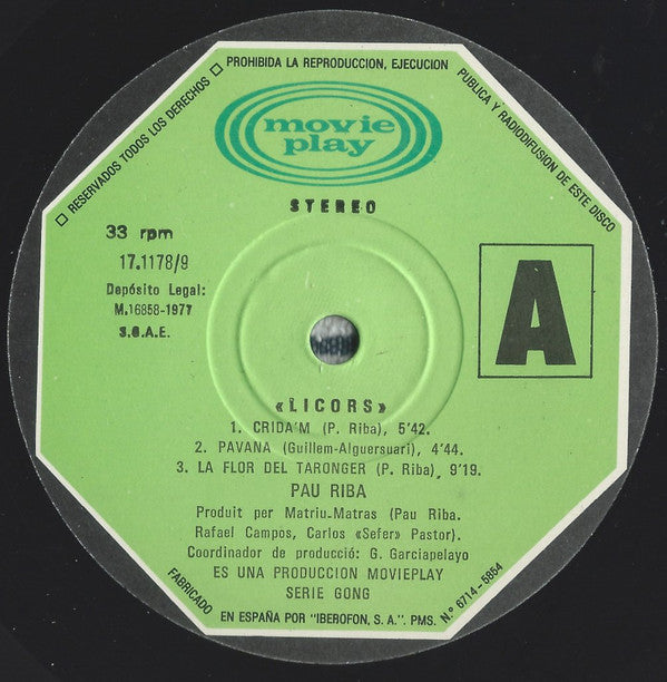Pau Riba : Licors (LP, Album, Gat)
