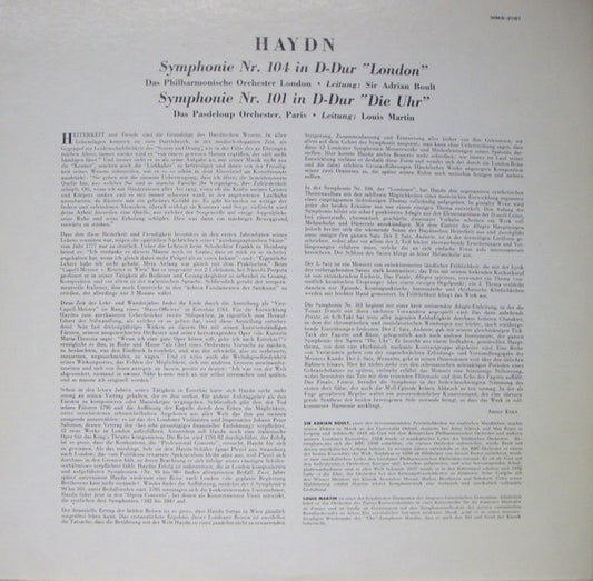 Joseph Haydn, Sir Adrian Boult, Louis Martin, London Philharmonic Orchestra, Orchestre De L'Association Des Concerts Pasdeloup : Symphonie Nr. 104 In D-dur "London" - Symphonie Nr. 101 In D-dur "Die Uhr " (LP, Mono)