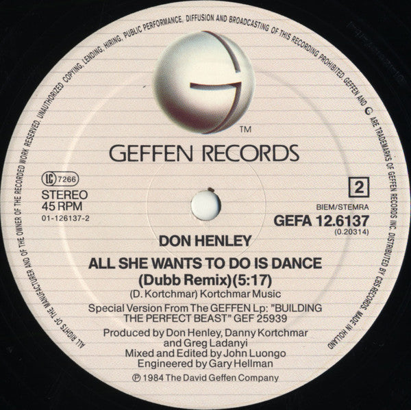 Don Henley : All She Wants To Do Is Dance (12", Maxi)